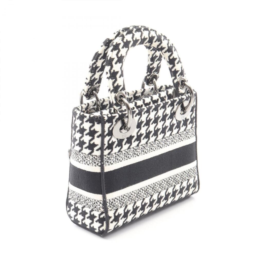 Dior Houndstooth Handbag Black Lady Canvas Christian  White Black White